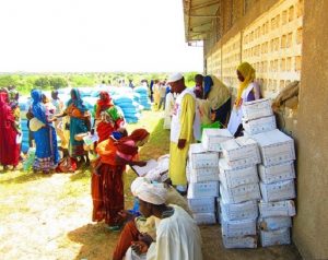 a distribution of food in Tchad